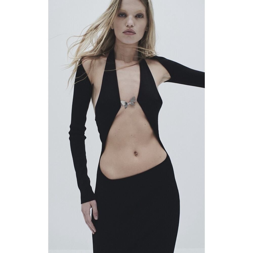 NWT Aya Muse Cylo Black Cutout Maxi Dress L Keyhole Open Back